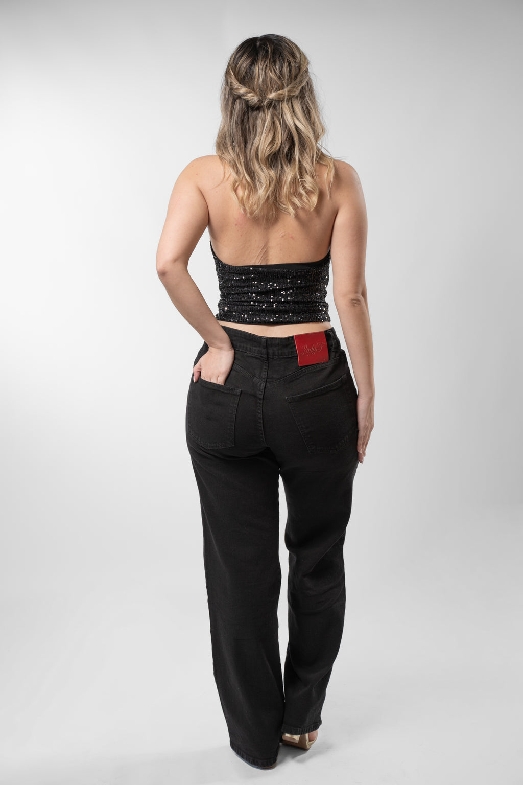 Top Regina lentejuelas Negro