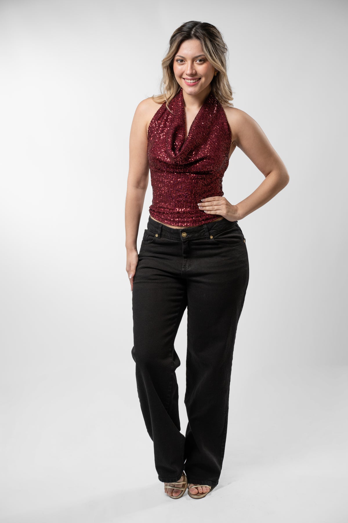 Top Regina lentejuelas Burdeo