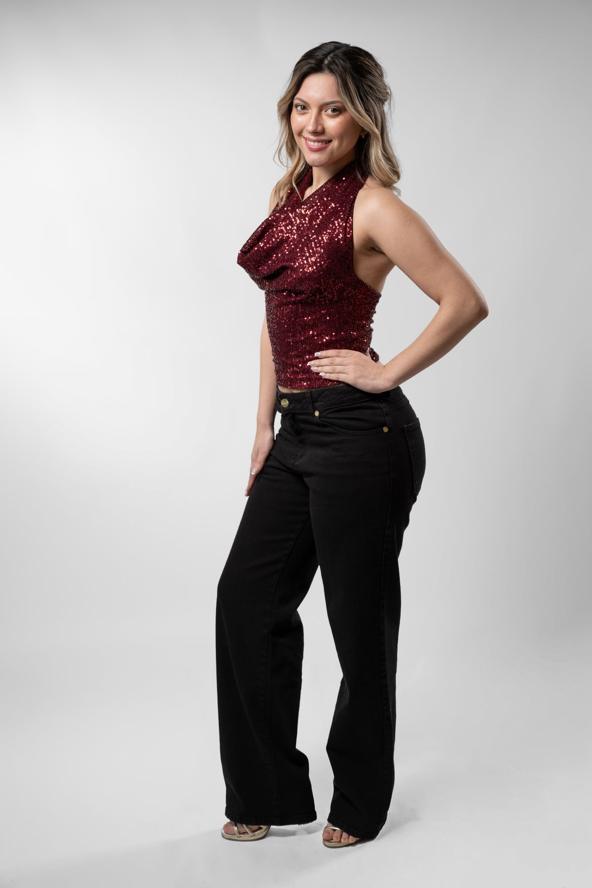 Top Regina lentejuelas Burdeo