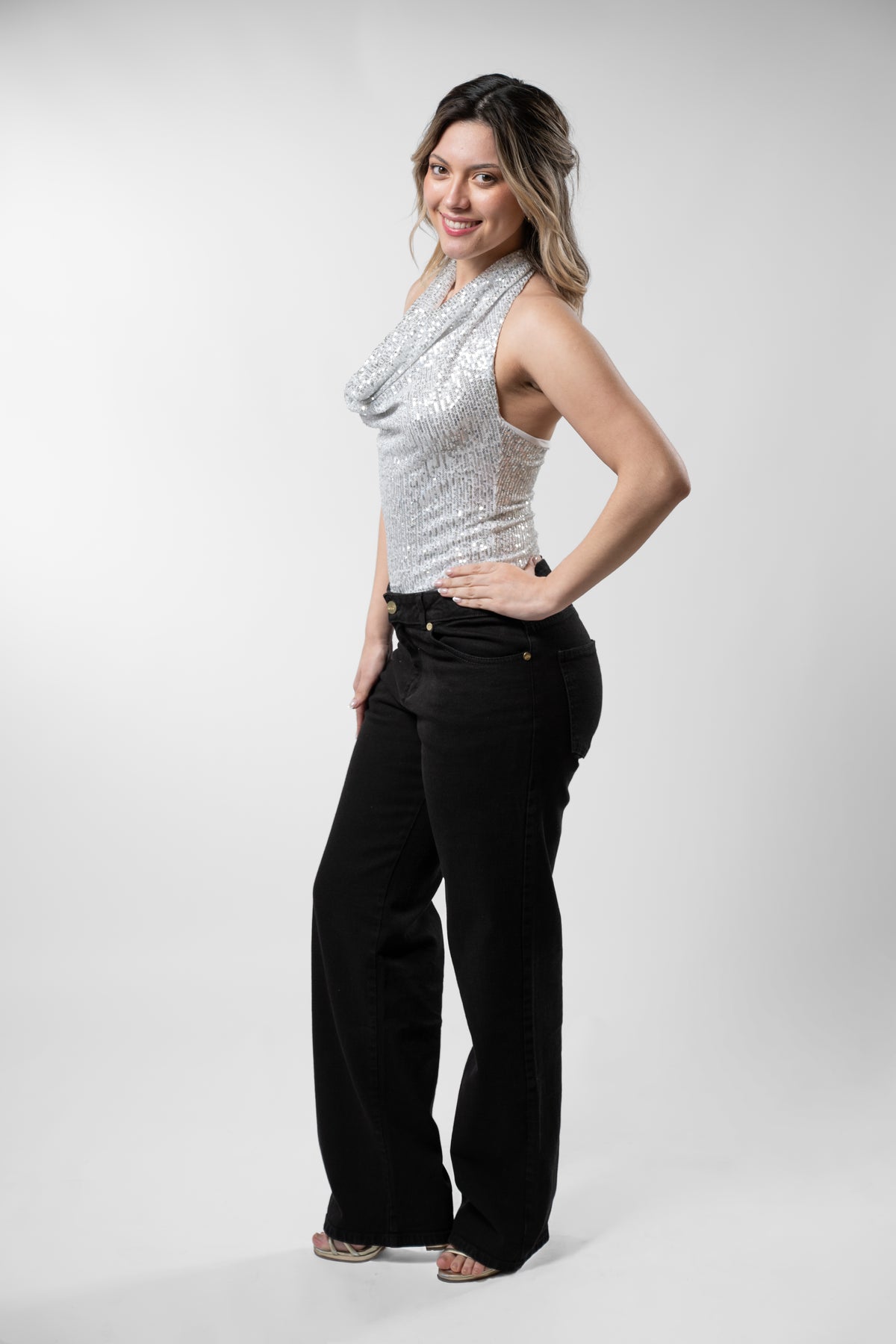 Top Regina lentejuelas Gris