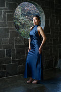 Vestido cuello halter azul