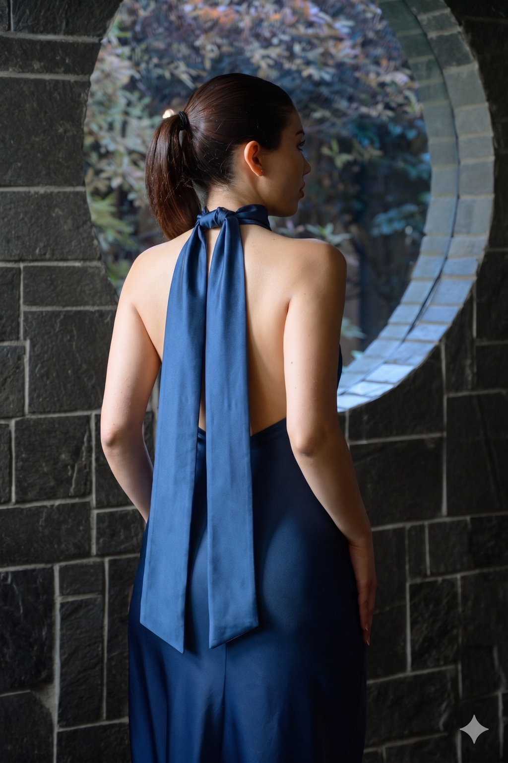 Vestido cuello halter azul