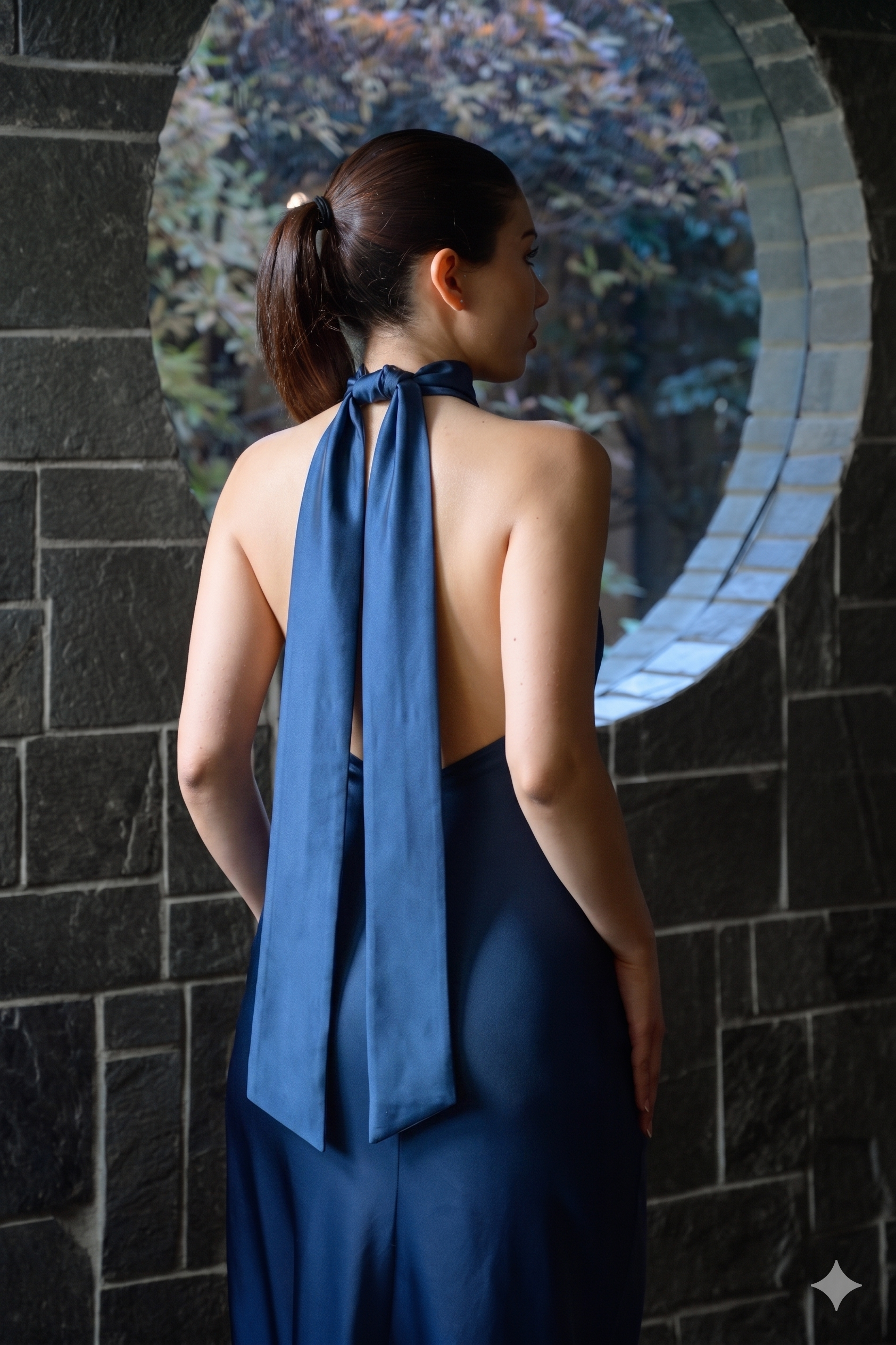 Vestido cuello halter azul